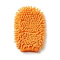 Bright orange shaggy cleaning mitt for scrubbing and washing surfaces Royalty Free Stock Photo
