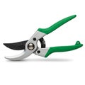 Green and silver handheld pruning shears for gardening and landscaping tasks Royalty Free Stock Photo