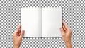 Hands holding open book with blank pages Royalty Free Stock Photo