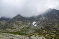Peaks and slopes with pine and limestone rocks of the High Tatra mountains in northern Slovakia