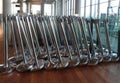 Pile of retractable belt barriers Royalty Free Stock Photo