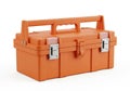 Bright orange plastic toolbox with two latches and sturdy handles for storage Royalty Free Stock Photo