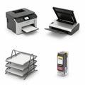 A collection of office equipment including a printer, laptop, and stack of paper Royalty Free Stock Photo