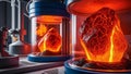 This image shows the process of lava generation in a controlled laboratory environment
