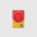 A red and yellow emergency stop button with a blue indicator light on a white background Royalty Free Stock Photo