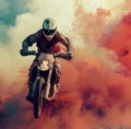 the image shows a rider going down the mountain in front of smoke