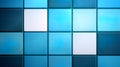 The image shows a series of blue-toned squares with varying hues and light intensities, creating a modern and digital mosaic.