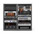 A high-capacity server rack with multiple network switches and storage devices Royalty Free Stock Photo