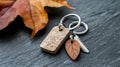 Keychain with a leaf and key. Royalty Free Stock Photo