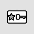 A Vector Icon Depicting a Grey Star and a Black Key Inside a White Rectangle with a Thick Black Border on a Light Grey Background Royalty Free Stock Photo