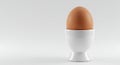 a single brown egg in a white egg cup on a plain background - generated using ai Royalty Free Stock Photo
