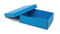 Blue cardboard box with open lid on a plain background Royalty Free Stock Photo