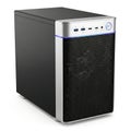 Modern black desktop computer tower with silver accents and front blue lighting Royalty Free Stock Photo