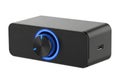Modern compact device with illuminated rotary knob and usb port for media control Royalty Free Stock Photo