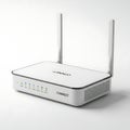 Modern white wireless router with dual antennas for home or office networking setup Royalty Free Stock Photo