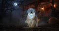 ghost dog halloween night spooky scene Royalty Free Stock Photo