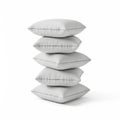 A stack of five white pillows neatly arranged on a white background Royalty Free Stock Photo