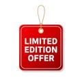 Vibrant red limited edition offer tag with a decorative gold string attachment Royalty Free Stock Photo