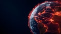The image shows a stylized representation of the Earth with glowing red lines connecting various points across its surface, Royalty Free Stock Photo