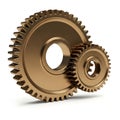 Three interlocking bronze-colored metal gears arranged in a row Royalty Free Stock Photo