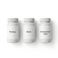 Three labeled bottles representing different stages of a development process Royalty Free Stock Photo