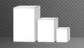 Three white rectangular blocks decreasing in size from left to right Royalty Free Stock Photo