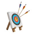 A colorful archery target with three arrows embedded in it isolated on transparent background Royalty Free Stock Photo