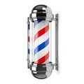 Classic barber shop pole with red and blue spiral stripes on a metallic stand Royalty Free Stock Photo
