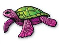 An image shows a turtle with a back covered in colorful patterns, and this turtle is seated on the ground Royalty Free Stock Photo