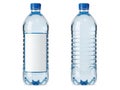 Two empty plastic bottles with blue caps standing side by side on a white background Royalty Free Stock Photo