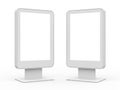 Two modern, white, rectangular, lightbox-style display stands on pedestals Royalty Free Stock Photo