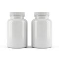 Two white plastic bottles with silver caps standing side by side on a white background. isolated on transparent background Royalty Free Stock Photo