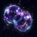 Interlocking luminous spheres with sparkling particles, ai generated Royalty Free Stock Photo