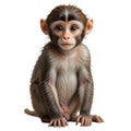 A seated baby monkey with brown and white fur looking directly at the camera on a white background Royalty Free Stock Photo