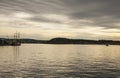 Fjord at sunset - Oslo, Norway, Europe; moody and gloomy. Royalty Free Stock Photo