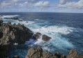 Porto Moniz, Madeira, Portugal - foamy waters of the ocean and rocks. Royalty Free Stock Photo