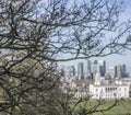 Canary Wharf - a view from the Greenwich park through branches..