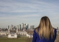 The Greenwich park, Canary Wharf and a tourist.