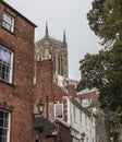 Streets of Lincoln - traditional houses and the cathedral. Royalty Free Stock Photo