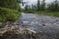 A view of Bieszczady Mountains, Poland, eastern Europe - a stream and some; water and stones. Royalty Free Stock Photo