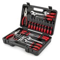 Comprehensive set of red-handled precision screwdrivers and pliers in a black tool case Royalty Free Stock Photo