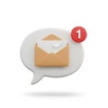 A speech bubble with an envelope icon and a notification badge showing one new message Royalty Free Stock Photo