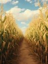 A Dirt Path Through A Field Of Corn