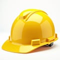 Image shows a yellow, open-back hard hat on a white background - Generative AI Royalty Free Stock Photo