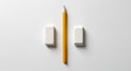 pencil and erasers on white surface, top view Royalty Free Stock Photo