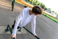Young Man Performing Dips on Parallel Bars at Outdoor Gym Royalty Free Stock Photo