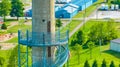 Side view of Ariel Foundation Rastin Observation Tower top of blue metal staircase aerial Royalty Free Stock Photo