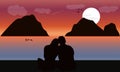 Image silhouette twilight with the couple on the beach and moon background