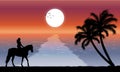 Image silhouette twilight with woman riding a horse on the beach and there is a moon on the sea Royalty Free Stock Photo