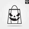 Jack o lantern bag halloween icon in trendy flat style on grey background. Horror symbol for your design, logo, UI.